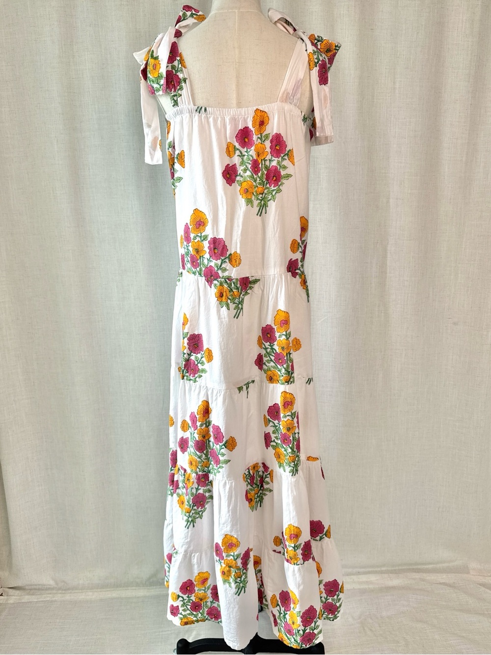 Victoria Dunn King Street Posies Floral Maxi Dress Cotton White Orange Pink XL - Picture 3 of 12
